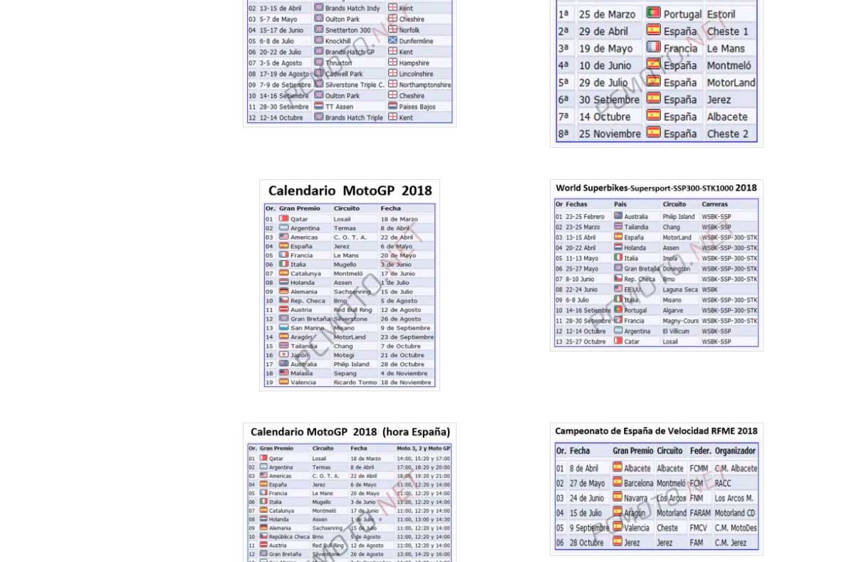 Calendarios Competicin 2018